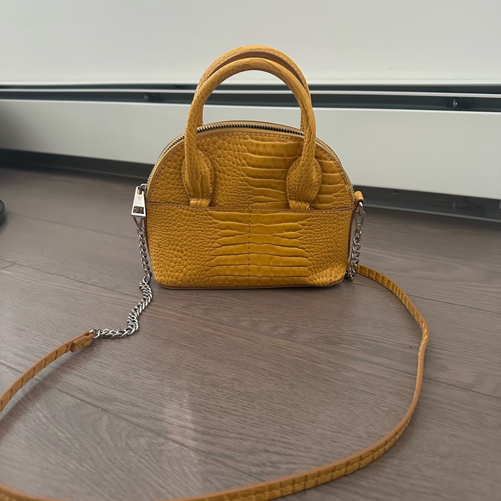 Zara Mustard Croc-Embossed Mini Bag